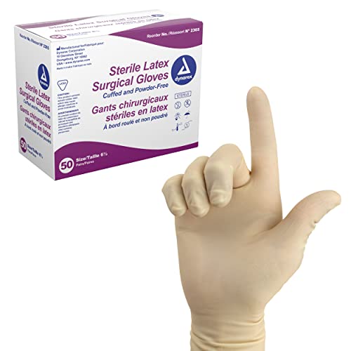 Dynarex Sterile Disposable Latex Surgical Gloves, Powder-Free and Sterile, Packaged in Pairs, Professional Medical and Healthcare Use, Veterinary Clinic, Bisque, Size 6.5, 1 Box of 50 Pairs of Gloves - Image 1