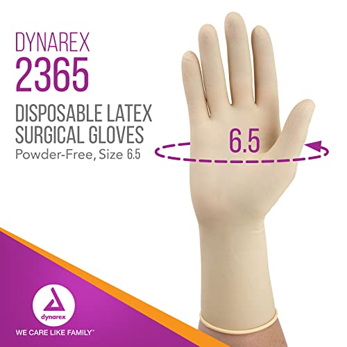 Dynarex Sterile Disposable Latex Surgical Gloves, Powder-Free and Sterile, Packaged in Pairs, Professional Medical and Healthcare Use, Veterinary Clinic, Bisque, Size 6.5, 1 Box of 50 Pairs of Gloves - Image 2