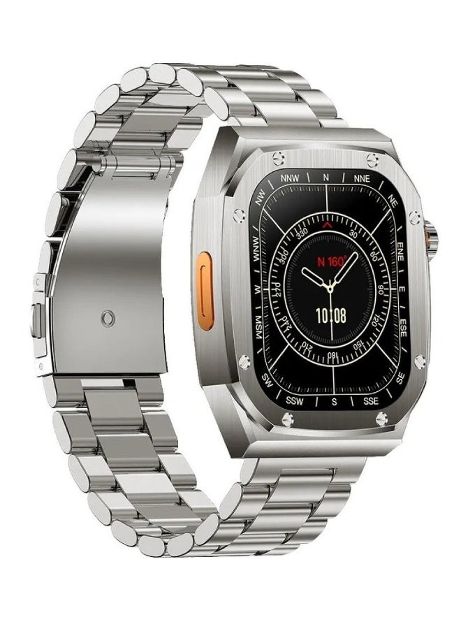 AROAQ Z79 Max Smart Watch 2.1 Inch HD Display, NFC, Compass, Bluetooth Calls, Music Player, Heart Rate, BP & SpO2 Monitoring, Fitness & Health Tracker – Stainless Steel Strap , Silver - Image 1