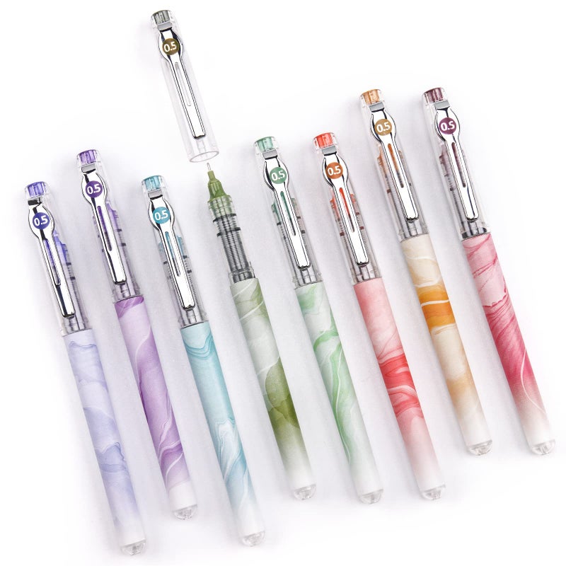 WRITECH Liquid Ink Rollerball Pens: Multi Colored 0.5mm Extra Fine Point Tip Rolling Roller Ball Pen 8ct Assorted Colors for Journaling Smooth Writing Note Taking No Bleed & Smudge & Smear - Image 1