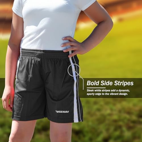 Vizari Athletic Shorts for Adult | Breathable Polyester Perfect for Soccer, Gym, Running, and Sports Play Black - Image 4