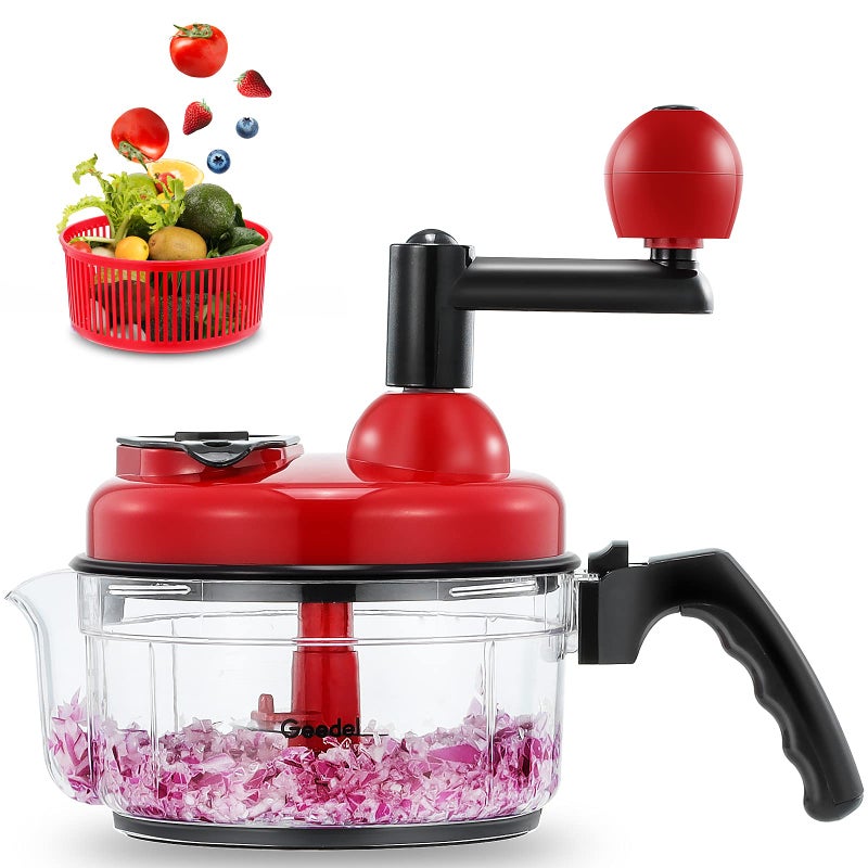 Geedel Hand Food Chopper, Quick Manual Vegetable Processor, Easy To Clean Rotary Dicer Mincer Mixer Blender for Onion, Garlic, Salad, Salsa, Nuts, Meat, Fruit, Ice, etc - Image 1
