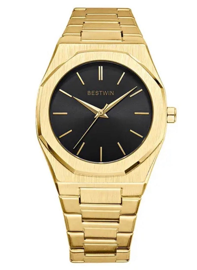 Bestwin - Slim Watch for Men, Limited Edition, by Bestwin, Gold Band with Black Dial - Image 1