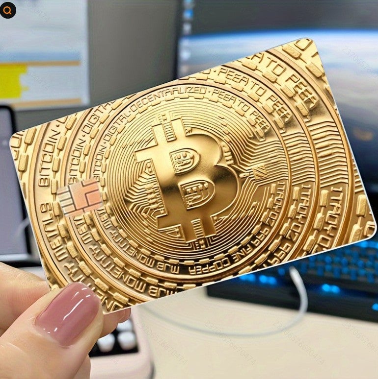 ملصقات سلسلة عملة البيتكوين الذهبية 2025 المزخرفة لبطاقات الائتمان من PVC - Image 1