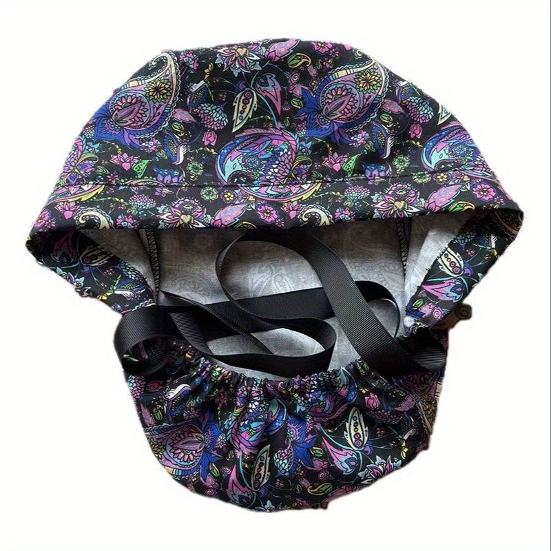 Floral Work Cap Adjustable Lightweight For Long Hair Elastic Drawstring Outdoor - Image 3