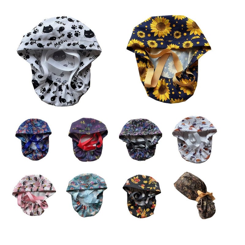 Floral Work Cap Adjustable Lightweight For Long Hair Elastic Drawstring Outdoor - Image 1