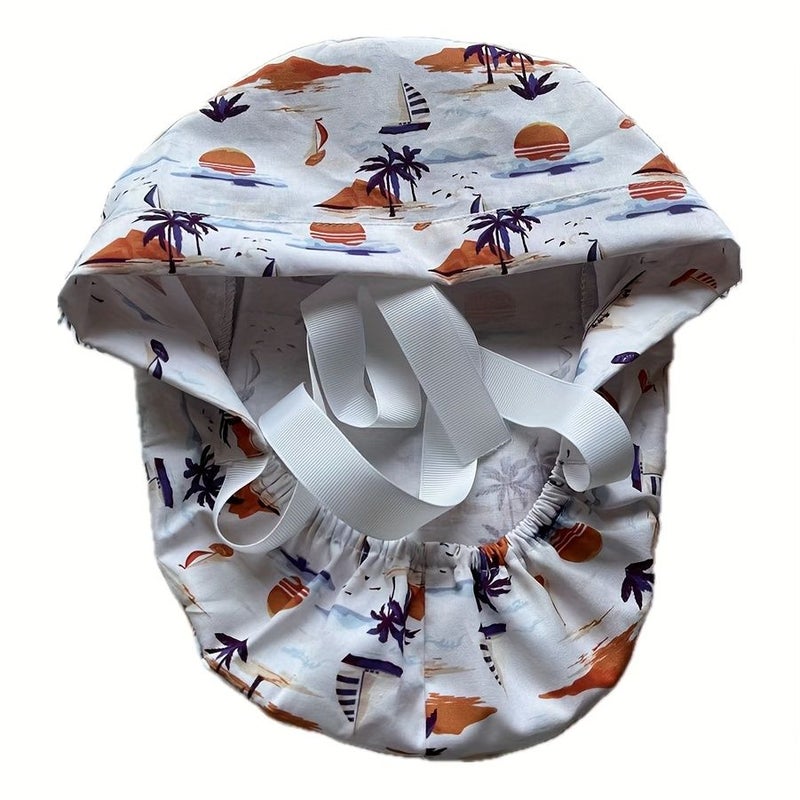 Floral Work Cap Adjustable Lightweight For Long Hair Elastic Drawstring Outdoor - Image 4