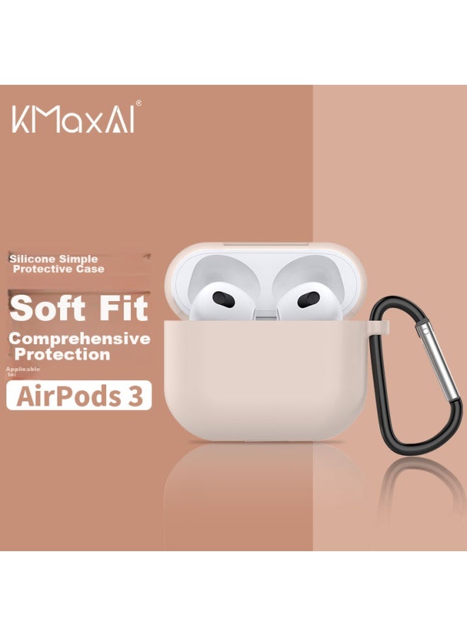 Kmaxai Airpods 3rd Generation Protective Case, Silicone Integrated Soft Shell With Hook, Apple True Wireless Earphones 3 Charging Case Frosted Cover, Anti-fingerprint, Solid Color, Simple Design, Sand Pink - Image 1