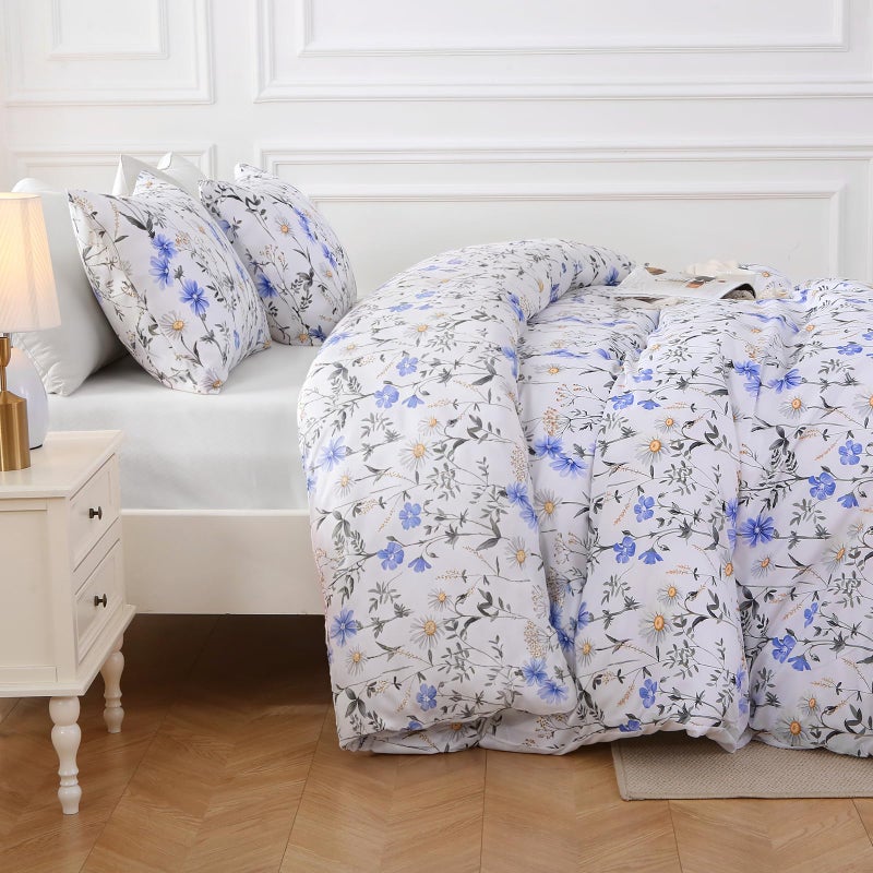 MUXHOMO Blossom Blue Bed in a Bag Queen 7 Pieces, Queen Comforter Set Reversible Botanical Flowers Design, Ultra Soft & Breathable Bedding Sets with Comforter, Sheets, Pillowcases & Shams - Image 4