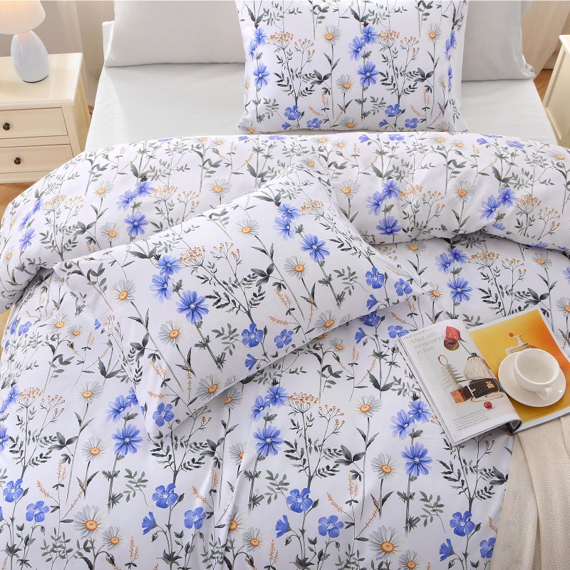 MUXHOMO Blossom Blue Bed in a Bag Queen 7 Pieces, Queen Comforter Set Reversible Botanical Flowers Design, Ultra Soft & Breathable Bedding Sets with Comforter, Sheets, Pillowcases & Shams - Image 5