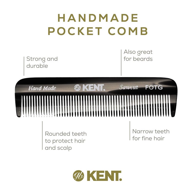 Kent 81T FOT Black Graphite Beard Pocket Comb Set for Men - Beard Kit for Travel and Home, Mustache Comb for Men, Mini Comb Beard Combs for Mens Grooming, Sawcut Hand polished Made in England - Image 4
