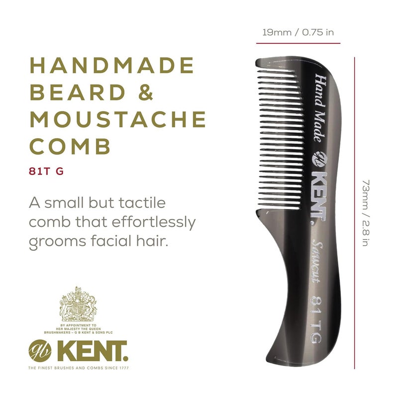 Kent 81T FOT Black Graphite Beard Pocket Comb Set for Men - Beard Kit for Travel and Home, Mustache Comb for Men, Mini Comb Beard Combs for Mens Grooming, Sawcut Hand polished Made in England - Image 3