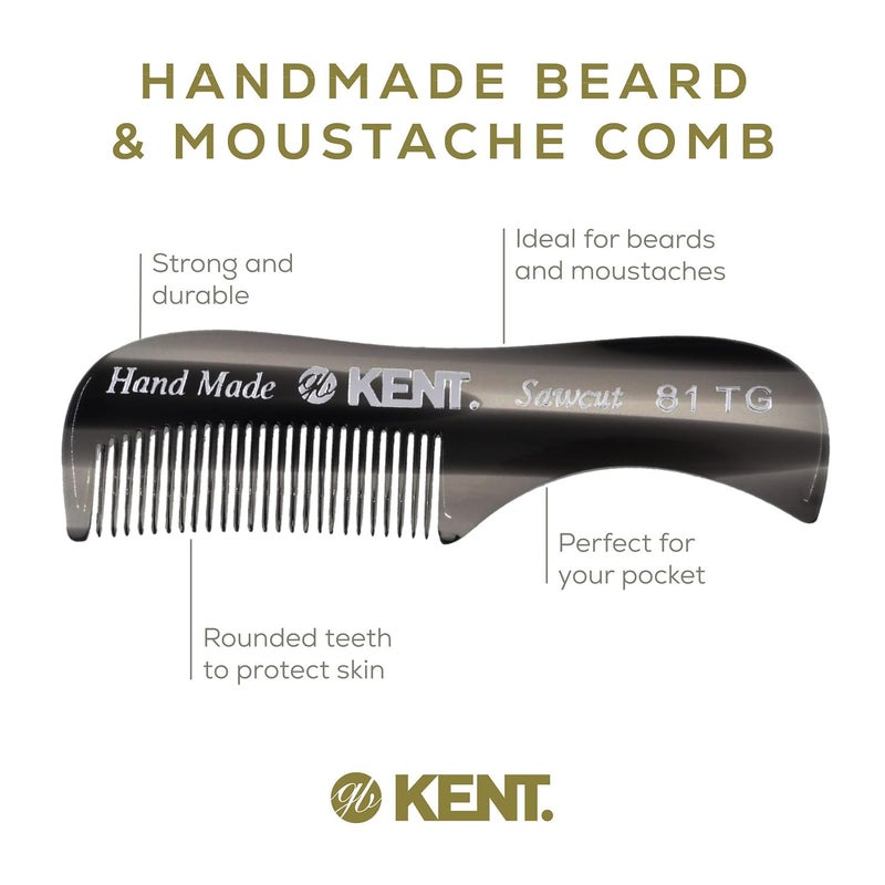 Kent 81T FOT Black Graphite Beard Pocket Comb Set for Men - Beard Kit for Travel and Home, Mustache Comb for Men, Mini Comb Beard Combs for Mens Grooming, Sawcut Hand polished Made in England - Image 5