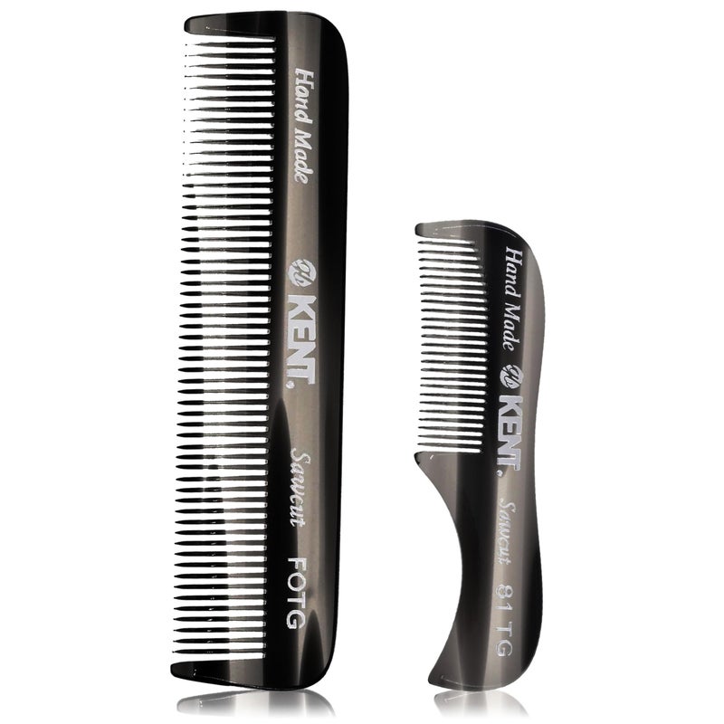 Kent 81T FOT Black Graphite Beard Pocket Comb Set for Men - Beard Kit for Travel and Home, Mustache Comb for Men, Mini Comb Beard Combs for Mens Grooming, Sawcut Hand polished Made in England - Image 1
