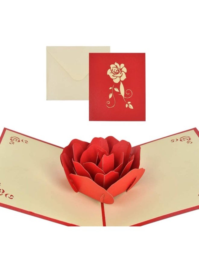 Valentine's Day Rose Pop Up Cards 3D Flower Greeting Card, Paper Handmade 3D Rose Flower Cards for Wife, Wedding, Birthday, Anniversary, Thank You - Envelope Included - Image 1