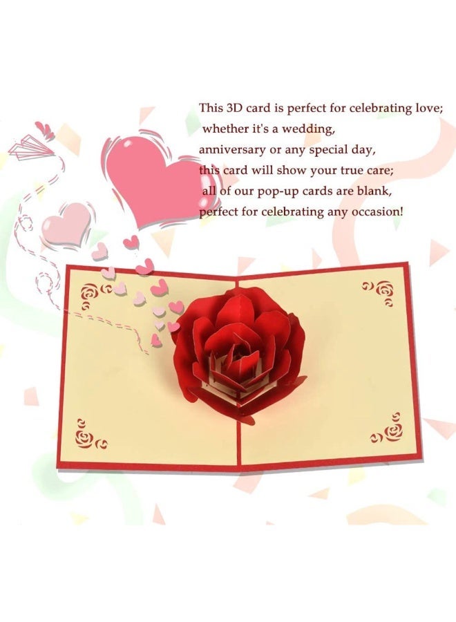 Valentine's Day Rose Pop Up Cards 3D Flower Greeting Card, Paper Handmade 3D Rose Flower Cards for Wife, Wedding, Birthday, Anniversary, Thank You - Envelope Included - Image 5