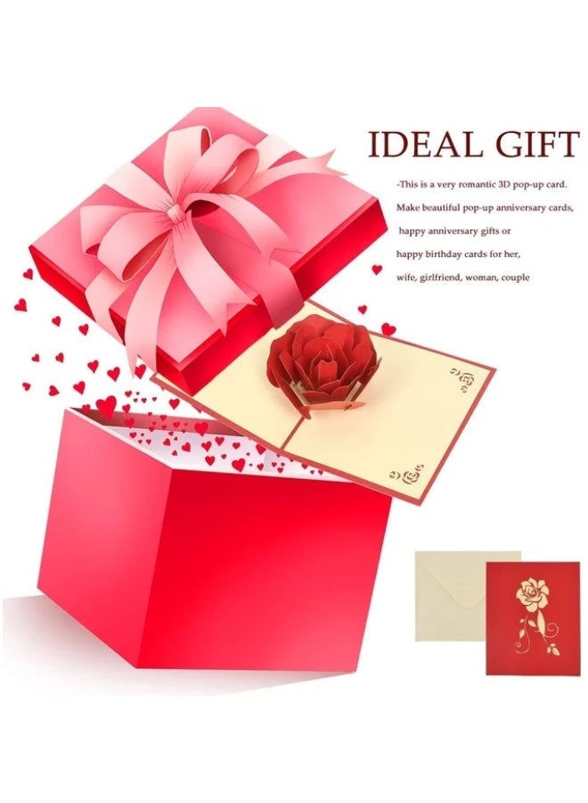 Valentine's Day Rose Pop Up Cards 3D Flower Greeting Card, Paper Handmade 3D Rose Flower Cards for Wife, Wedding, Birthday, Anniversary, Thank You - Envelope Included - Image 4