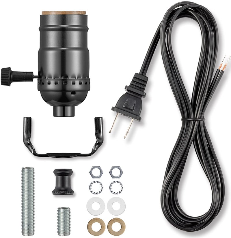 Qc Black Lamp Rewire Kit, Lamp Wiring Kit with 12 FT Lamp Cord Replacement, 3 Way Socket and Essential Hardware, Lamp Parts for Repair Table Lamps and Floor Lamps, Lamp Kits for Do It Yourself - Image 1