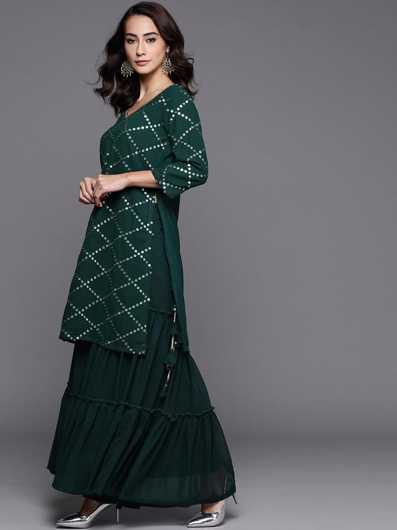 Libas Women's Poly Georgette Kurta Sets (20058O_Green - Image 2
