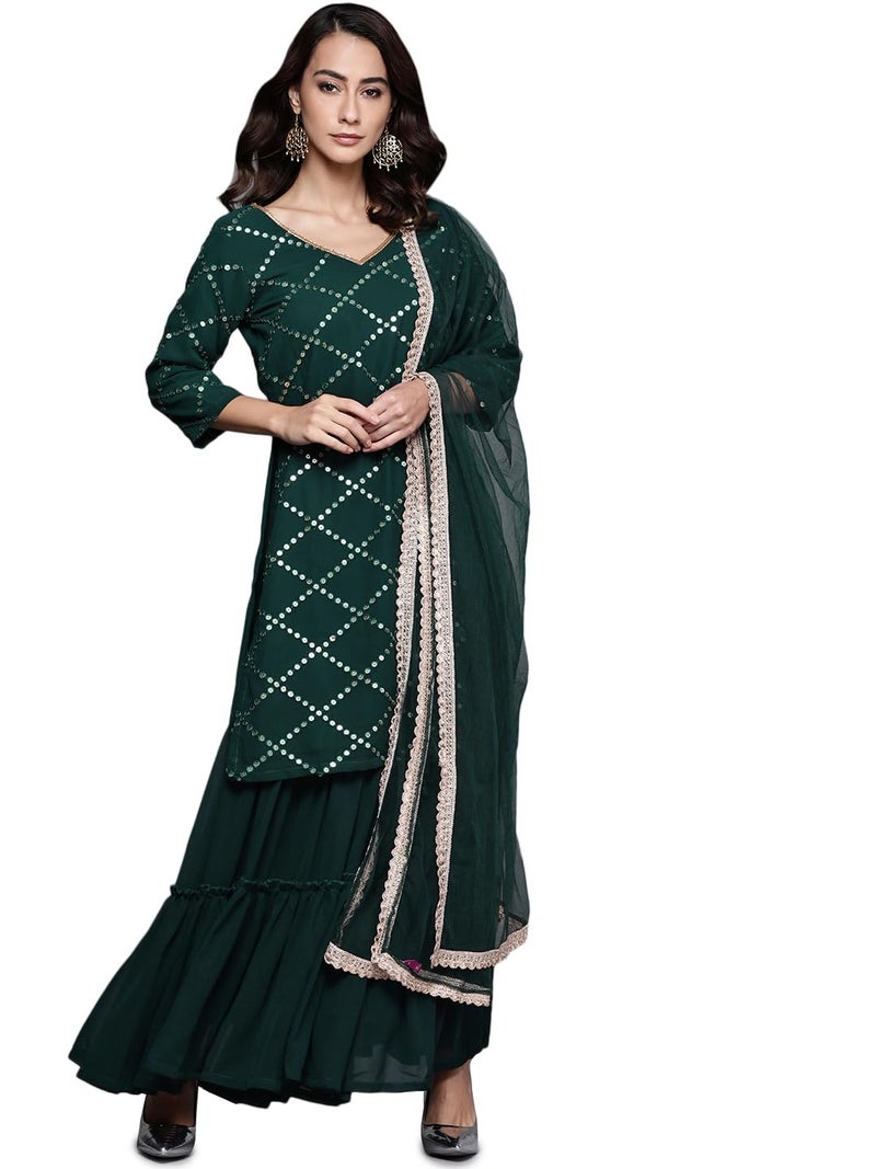 Libas Women's Poly Georgette Kurta Sets (20058O_Green - Image 1