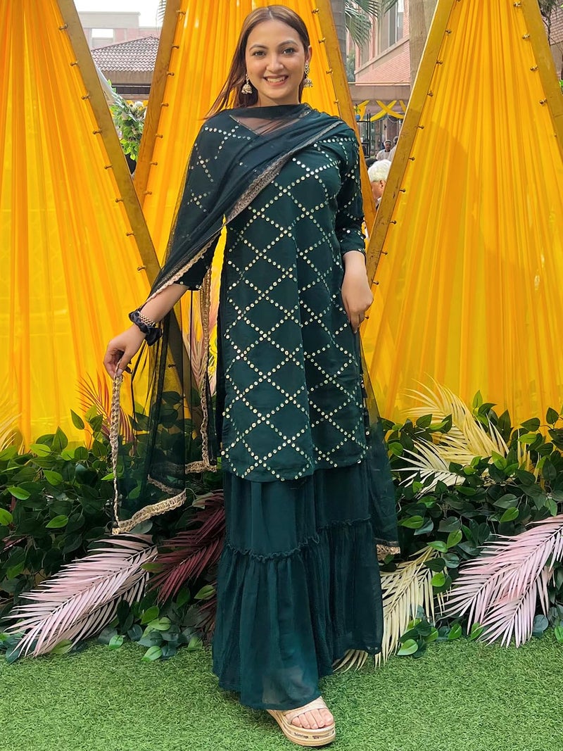 Libas Women's Poly Georgette Kurta Sets (20058O_Green - Image 3