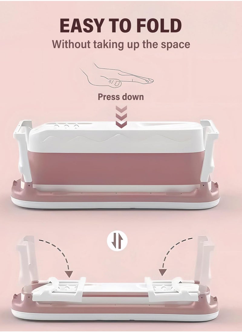 تايمي - حوض استحمام محمول قابل للطي، بانيو متنقل سهل التخزين تصميم عملي وموفر للمساحة للبالغين والاطفال باللون الوردي -  115x62x52سم - Image 1