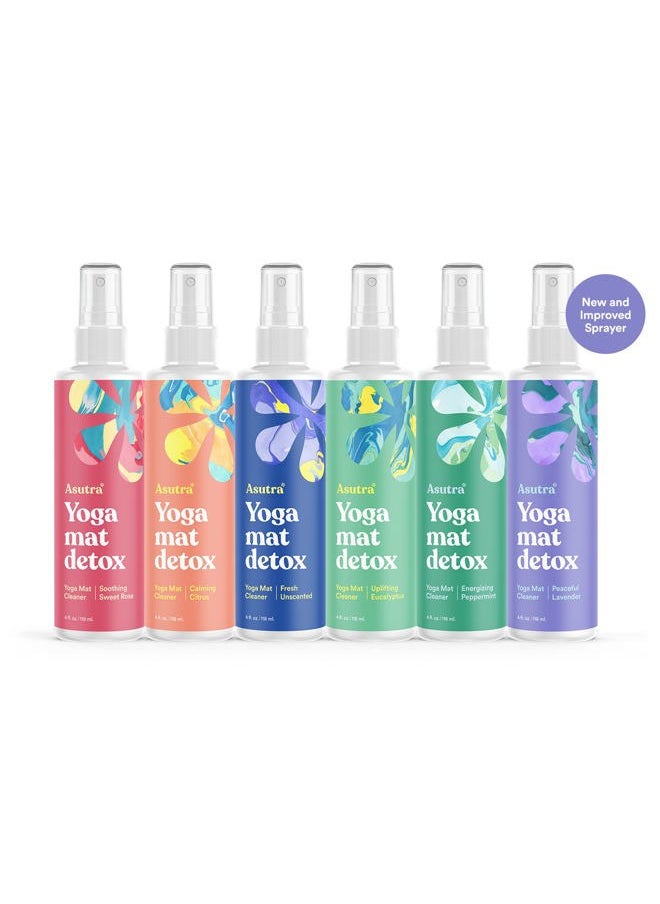 Asutra Yoga Mat Cleaner Spray Variety Pack (All Scents), 4 fl oz (Pack of 6) - No Slippery Residue, Organic Essential Oils, Deep-Cleansing for Fitness Gear & Gym Equipment, Microfiber Towels Included  - Image 2