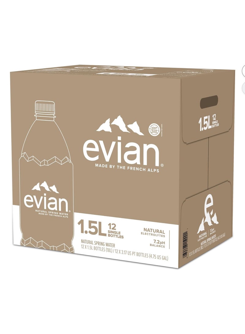 إيفيان Evian Natural Mineral Water, 12 x 1.5L Bottles Pack of 12 - Image 1