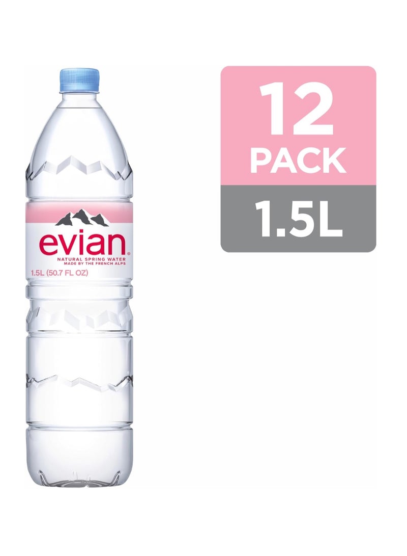 إيفيان Evian Natural Mineral Water, 12 x 1.5L Bottles Pack of 12 - Image 2