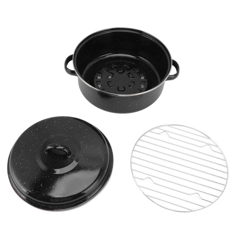 Roasting Pan: 26cm Black Enamel Speckled Finish - Non Stick Evenly Baked Enamel Roasting Pan for Home Baking Bbq Roasting - Image 1