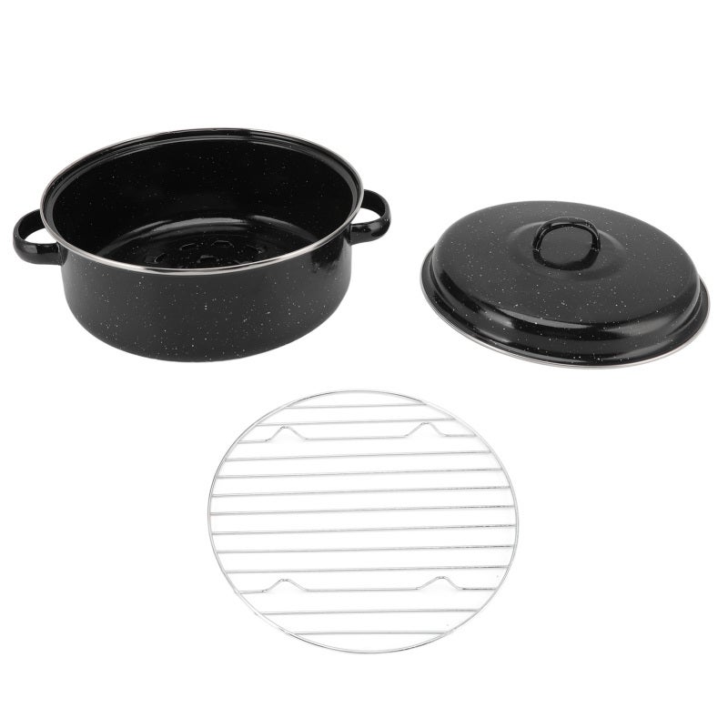 Roasting Pan: 26cm Black Enamel Speckled Finish - Non Stick Evenly Baked Enamel Roasting Pan for Home Baking Bbq Roasting - Image 2