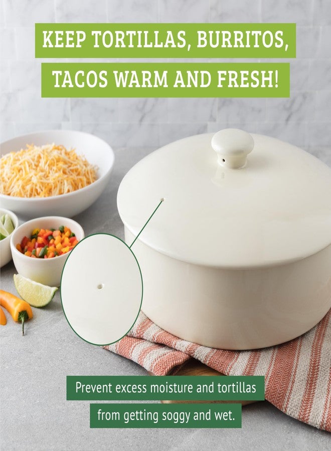 Chef Tacos Ceramic Tortilla Warmer, Microwavable, Tortilla Holder Container, Pancake Keeper, Best for Storage Tortilleros, with Lid (10-inch, Cream) - Image 3