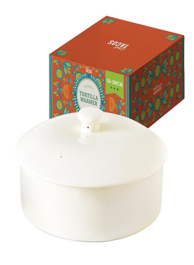 Chef Tacos Ceramic Tortilla Warmer, Microwavable, Tortilla Holder Container, Pancake Keeper, Best for Storage Tortilleros, with Lid (10-inch, Cream) - Image 1