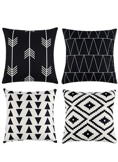 Y&D Set of 4 Pillowcases Decorative Geometric Square 18 x Inches Throw Pillow Covers - Modern Pattern Linen Cushion Case for Sofa Couch Bed Home Car Office Decor  - Image 1