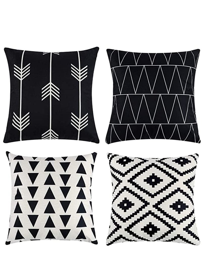 Y&D Set of 4 Pillowcases Decorative Geometric Square 18 x Inches Throw Pillow Covers - Modern Pattern Linen Cushion Case for Sofa Couch Bed Home Car Office Decor  - Image 1