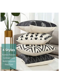Y&D Set of 4 Pillowcases Decorative Geometric Square 18 x Inches Throw Pillow Covers - Modern Pattern Linen Cushion Case for Sofa Couch Bed Home Car Office Decor  - Image 2