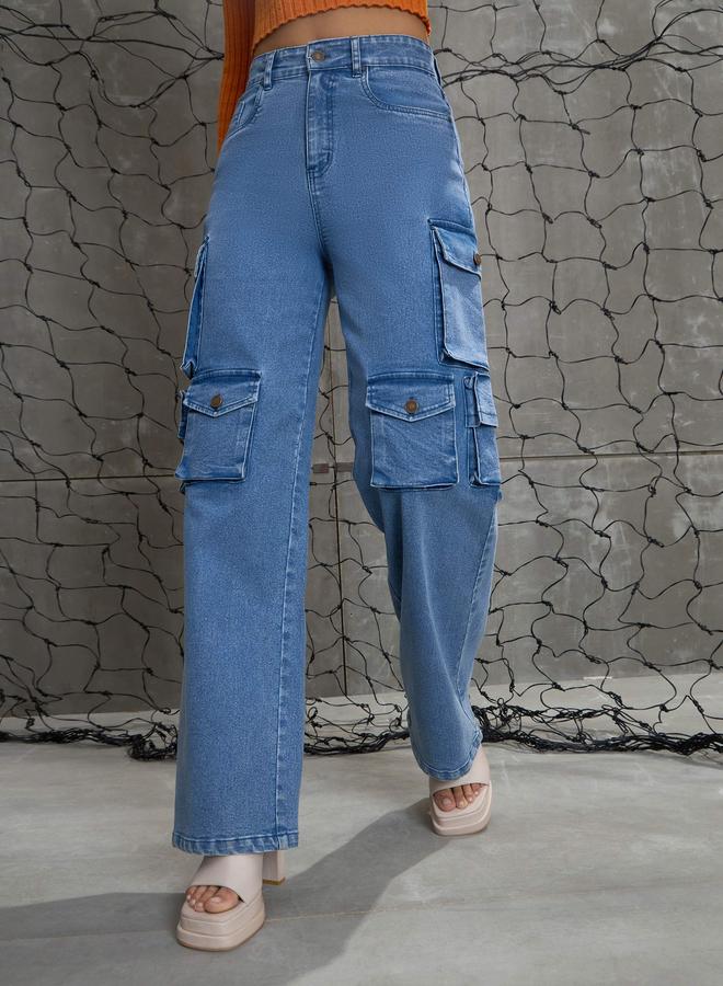 ساسافراس جينز كارغو نسائي بخصر مرتفع وجيوب متعددة من ساسافراس - Image 1