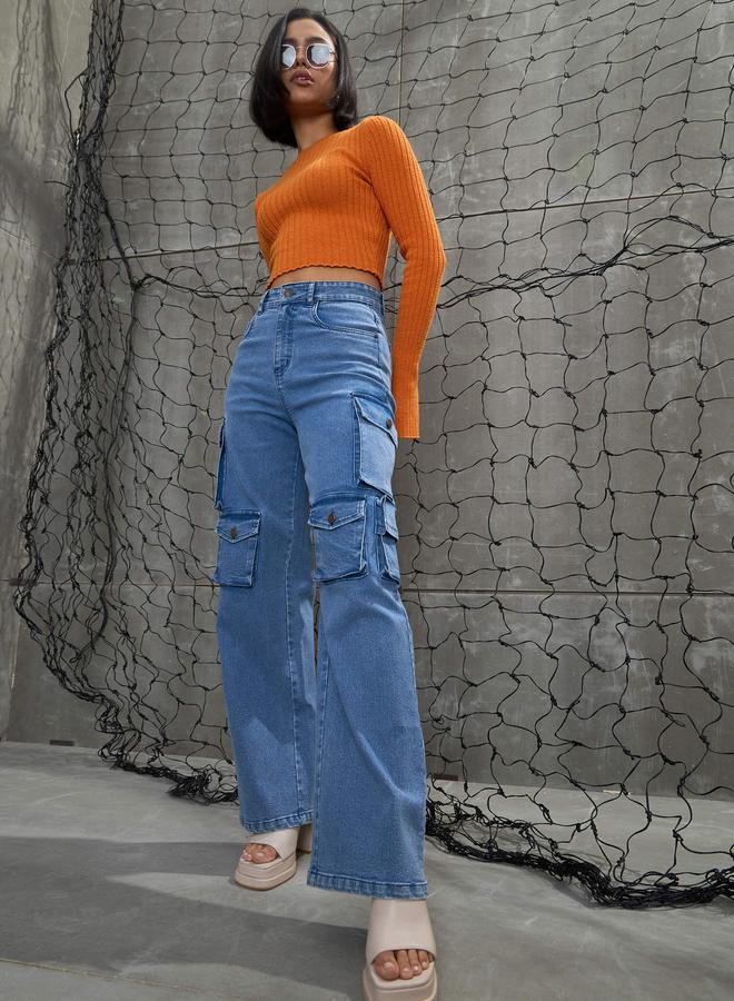 ساسافراس جينز كارغو نسائي بخصر مرتفع وجيوب متعددة من ساسافراس - Image 2