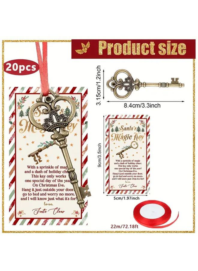 20 Pieces Santa Magic Key Set With Holiday Cards Metal Festive Keychain Christmas Party Gift - Image 1