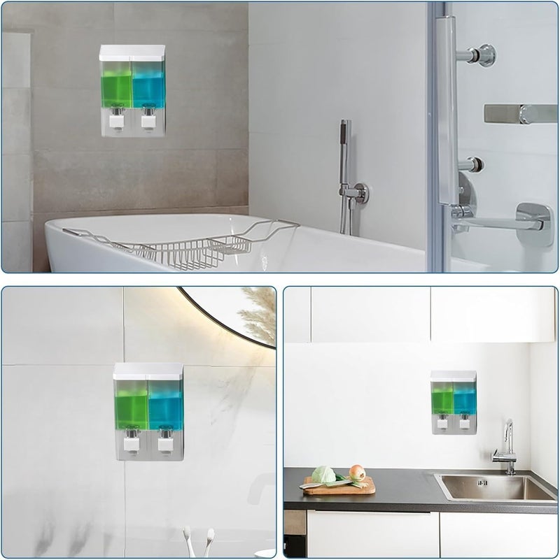 Divik Divik No Drilling Self Adhesive Twin Soap Dispenser Lotion Dish Wash Shampoo Sanitizer Gel Wall Mounted Liquid Soap Dispenser for Bathroom Kitchen 1Pcs  - Image 5