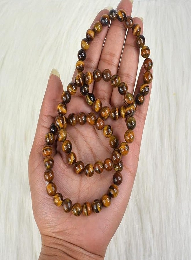 LRK Natural Tiger Eye Bracelet, Tiger Eye Stone Bracelet, Semi Precious Combo Crystal Gemstone Layered Bracelets for Men and Women Pack of 3 pc - Image 3