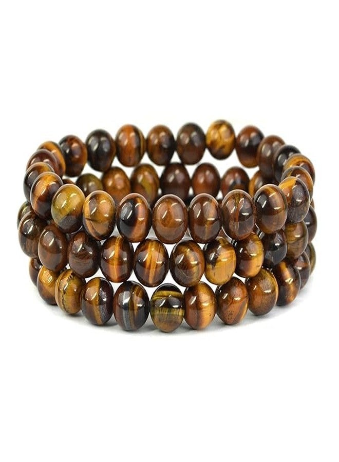 LRK Natural Tiger Eye Bracelet, Tiger Eye Stone Bracelet, Semi Precious Combo Crystal Gemstone Layered Bracelets for Men and Women Pack of 3 pc - Image 2
