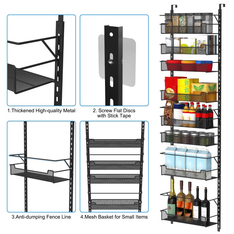 VyGrow Over the Door Pantry Organizer, 8-Tier Over the Door Organizer with Adjustable Basket, Pantry Door Organization for Pantry Kitchen Storage Room Spice Rack, Black - Image 5