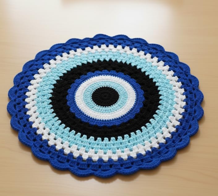 Ritika Craft Woolen Crochet Handmade Evileye Doily/placemat/Table mat (17 inch) - Image 1