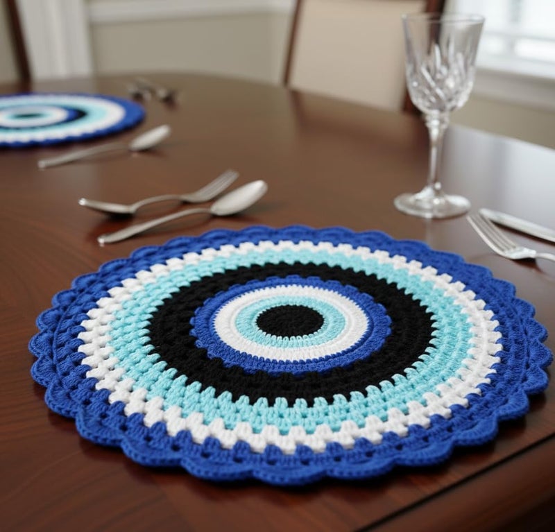 Ritika Craft Woolen Crochet Handmade Evileye Doily/placemat/Table mat (17 inch) - Image 2