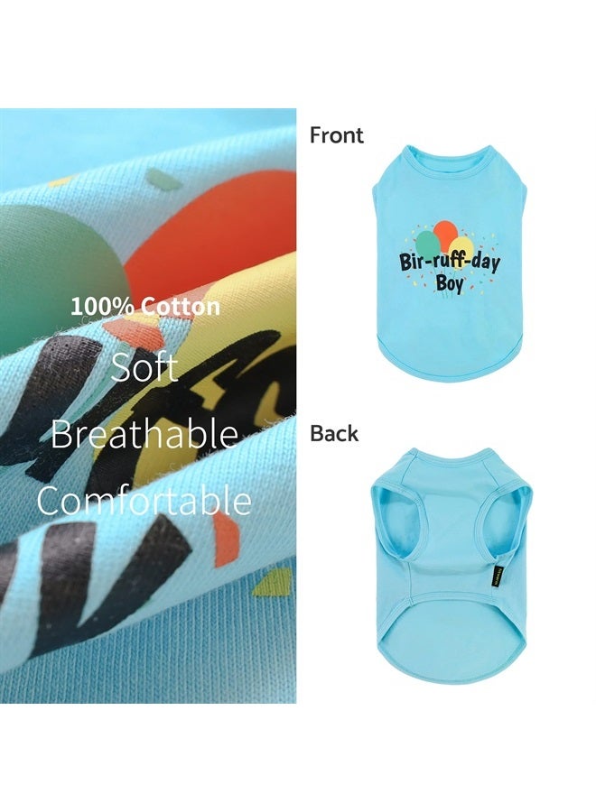 Fitwarm Birthday Boy Dog Shirt, Bir-Ruff-Day Boy Funny Dog Clothes for Small Dogs Boy, Pet Birthday Outfit, Cat Tshirt, 100% Breathable Cotton, Aqua Blue, Small - Image 2