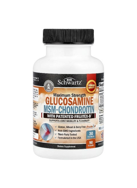 BioSchwartz, Glucosamine MSM + Chondroitin with Patented Fruitex-B®, Maximum Strength, 90 Capsules