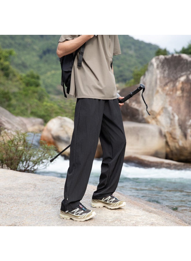 Homlean Outdoor Casual Pants For Men, Hiking Breathable Wear-resistant Cargo Trousers, Loose Straight Wide-leg Hz04 Matte Black 2XL - Image 2