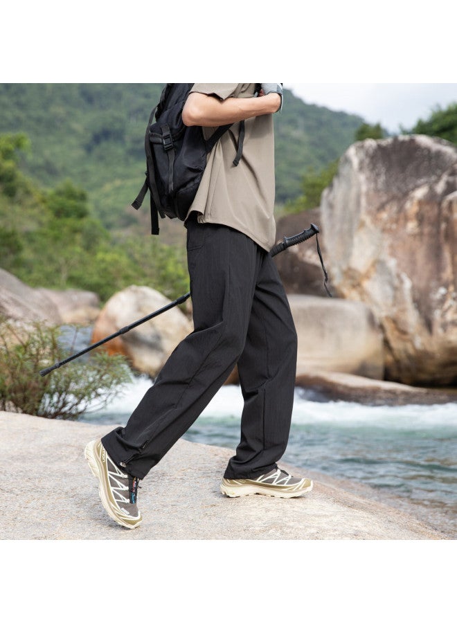 Homlean Outdoor Casual Pants For Men, Hiking Breathable Wear-resistant Cargo Trousers, Loose Straight Wide-leg Hz04 Matte Black 2XL - Image 3