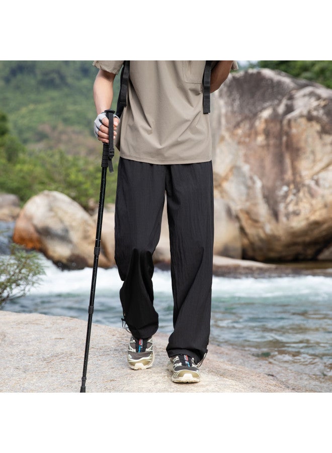 Homlean Outdoor Casual Pants For Men, Hiking Breathable Wear-resistant Cargo Trousers, Loose Straight Wide-leg Hz04 Matte Black 2XL - Image 1